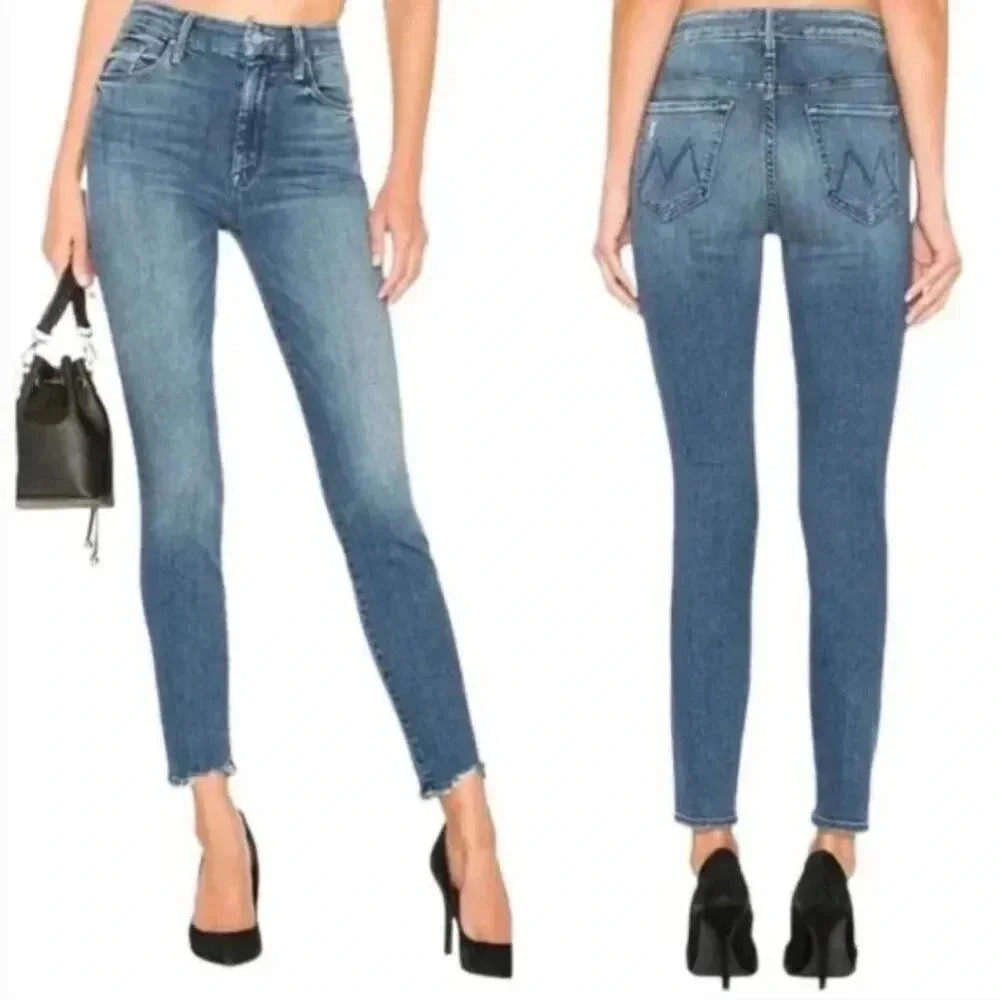 Mother Looker Ankle Chew Size 25 Jeans Denim Stretch Distressed Blue